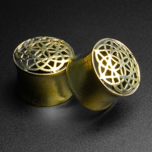 Brass Seed Of Life Star Double Flare Tunnel | Brass Ear Stretcher Gauges | Sizes 8mm (0)g - 16mm (5/8&quot;) | FREE Delivery Available!