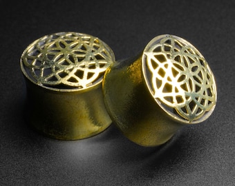 Brass Seed Of Life Star Double Flare Tunnel | Brass Ear Stretcher Gauges | Sizes 8mm (0)g - 16mm (5/8") | ***No USA TARIFFS!***