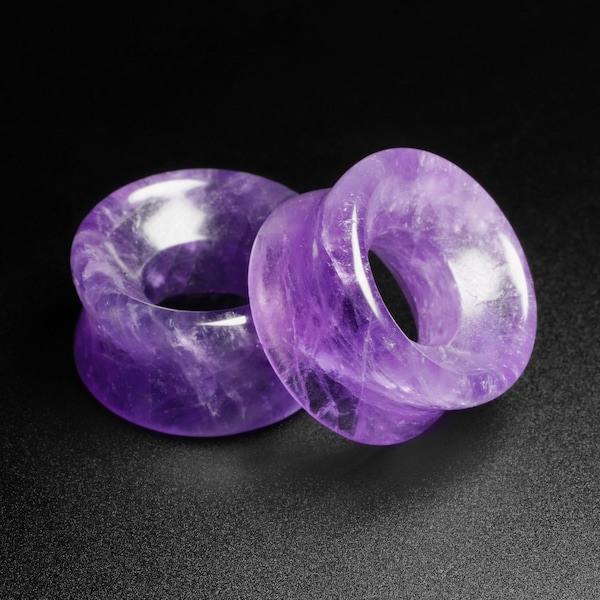 Amethyst Double Flare Concave Stone Tunnel | Organic Stone Ear Stretcher Gauges | Sizes 6mm (2g) - 25mm (1") | FREE Delivery Available!