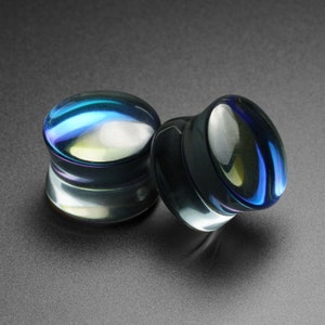 Black Aurora Glass Double Flare Convex Plug | Glass Ear Stretcher Gauges | Sizes 6mm (2g) - 25mm (1&quot;) | ***No USA TARIFFS!***
