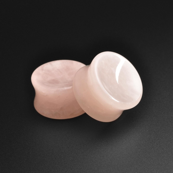 Rose Quartz Double Flare Concave Stone Plug | Organic Stone Ear Stretcher Gauges | Sizes 3mm (8g) - 25mm (1") | FREE Delivery Available!