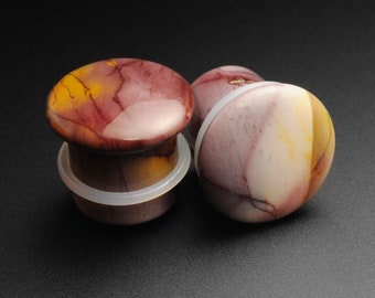 Mookaite Single Flare Convex Stone Plug | Organic Stone Ear Stretcher Gauges | Sizes 3mm (8g) - 16mm (5/8") | FREE Delivery Available!