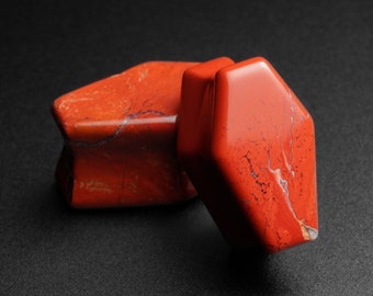 Red Jasper Double Flare Coffin Stone Plug | Organic Stone Ear Stretcher Coffin Gauges | Sizes 6mm (2g) - 25mm (1") ***No USA TARIFFS!***