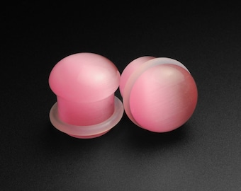 Pink Cat's Eye Glass Single Flare Convex Plug | Glass Ear Stretcher Gauges | Sizes 3mm (8g) - 14mm (9/16") | ***No USA TARIFFS!***