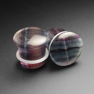 Rainbow Fluorite Single Flare Convex Stone Plug | Organic Stone Ear Stretcher Gauges |Sizes 3mm (8g) - 16mm (5/8&quot;)| FREE Worldwide Delivery!