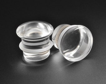 Bouchon convexe évasé simple en verre transparent | Jauge de civière en verre | Bouchons d'oreilles en verre | Formats 3 mm (8 g) - 16 mm (5/8") | GRATUIT dans le monde entier