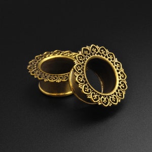 Brass Heart Mandala Double Flare Tunnel | Brass Ear Stretcher Gauges | Sizes 6mm (2)g - 16mm (5/8&quot;) | FREE Delivery Available!