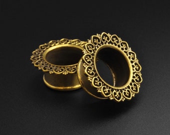 Brass Heart Mandala Double Flare Tunnel | Brass Ear Stretcher Gauges | Sizes 6mm (2)g - 16mm (5/8") | ***No USA TARIFFS!***