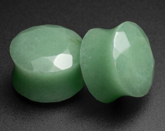 Organic Natural Green Aventurine Jade Double Flared Plugs Organic Natural Green Aventurine Jade Double Flared Plugs