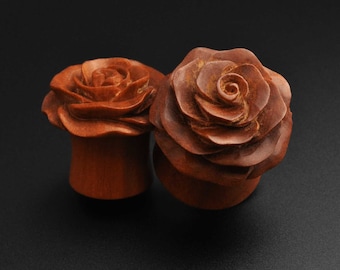 Pair of Crocodile Wood Rose Plugs Pair of Crocodile Wood Rose Plugs