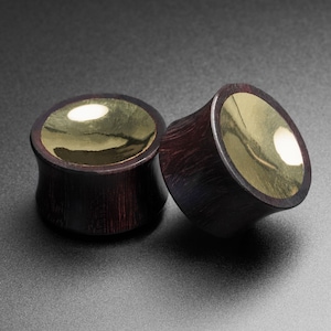 Dilatatore a doppia svasatura in legno Areng con disco concavo in ottone / Dilatatori auricolari in legno / Misure 6 mm (2 g) - 25 mm (1&quot;) / ***Nessuna tariffa USA!***