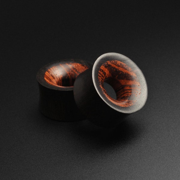 Areng Holz Double Flare Tunnel mit Rangas Holz Inlay | Hölzerne Ohr-Dehner-Messgeräte | Größen 6 mm (2g) - 40 mm | !!Keine USA Zölle!