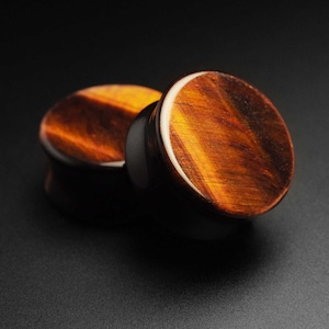 Red Tiger&#39;s Eye Double Flare Stone Plug | Organic Stone Ear Stretcher Gauges | Sizes 5mm (4g) - 25mm (1&quot;) | FREE Delivery Available!