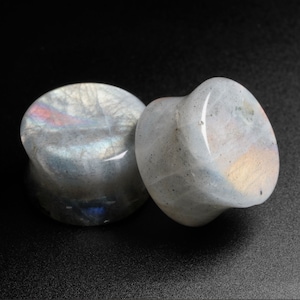 Grey Labradorite Double Flare Stone Plug | Organic Stone Ear Stretcher Gauges | Sizes 5mm (4g) - 25mm (1") | FREE Delivery Available!