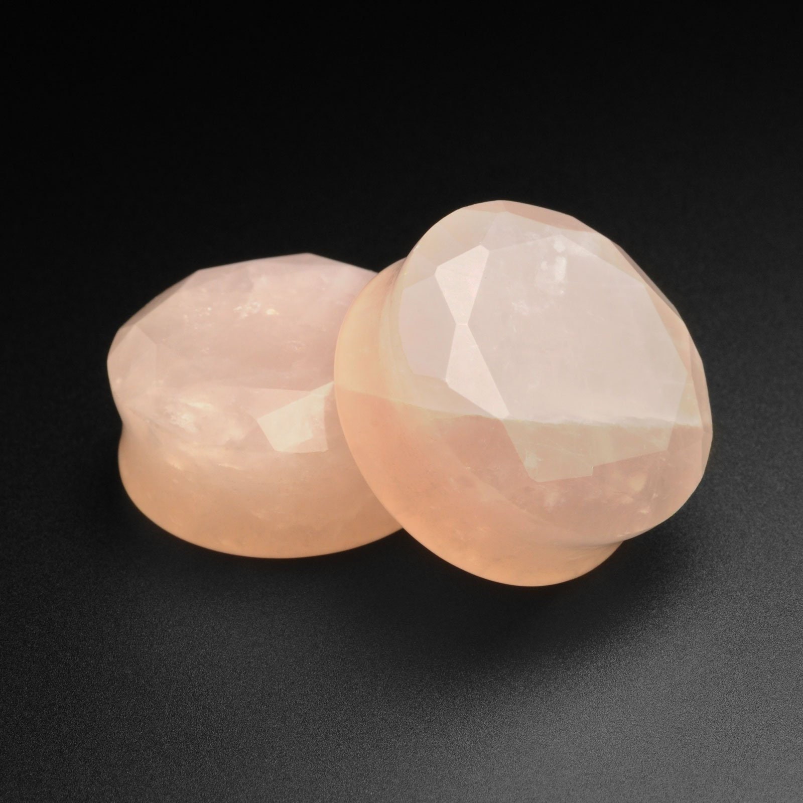 Faceted Rose Quartz Double Flare Stone Plug | Organic Stone Ear Stretcher Gauges | Sizes 8mm (0g) - 25mm (1") | ***No USA TARIFFS!***