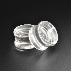 Clear Glass Double Flare Concave Plug | Glass Ear Stretcher Gauges | Sizes 6mm (2g) - 25mm (1&quot;) | FREE Delivery Available!
