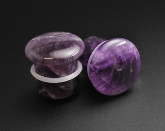 Amethist enkelvoudige bolle bolle plug van organische steen | Organische stenen oormeters | Maten: 3 mm (8 g) - 16 mm (5/8") | ***Geen TARIEF IN DE VS!***