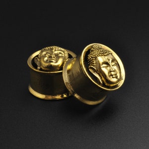Brass Buddha Head Double Flare Tunnel | Brass Ear Stretcher Gauges | Sizes 8mm (0)g - 16mm (5/8”) | FREE Worldwide Delivery!