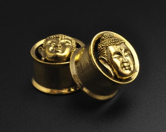 Brass Buddha Head Double Flare Tunnel | Brass Ear Stretcher Gauges | Sizes 8mm (0)g - 16mm (5/8”) | FREE Worldwide Delivery!