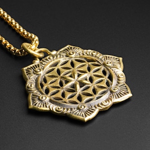 Ciondolo fiore seme della vita in ottone con catena in oro 18k / gioielli in ottone italiano / collana in ottone di alta qualità / consegna GRATUITA in tutto il mondo!
