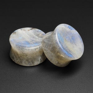Grey Labradorite Double Flare Concave Stone Plug | Organic Stone Ear Stretcher Gauges |Sizes 8mm (0g) - 25mm (1&quot;) | FREE Delivery Available!