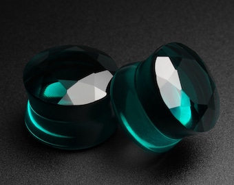 Faceted Teal Glass Double Flare Plug | Glass Ear Stretcher Gauges | Sizes 6mm (2g) - 25mm (1") | ***No USA TARIFFS!***