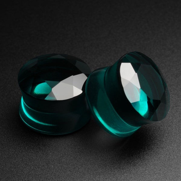 Faceted Teal Glass Double Flare Plug | Glass Ear Stretcher Gauges | Sizes 6mm (2g) - 25mm (1") | FREE Delivery Available!