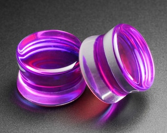Purple Aurora Glass Double Flare Plug | Glass Ear Stretcher Gauges | Sizes 6mm (2g) - 25mm (1") | ***No USA TARIFFS!*** | Glass Gauges