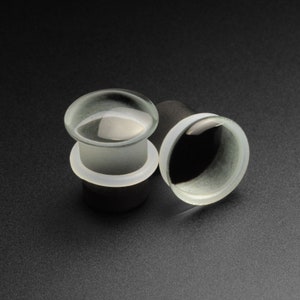 Black Backed Glass Single Flare Convex Plug | Glass Ear Stretcher Gauges | Sizes 6mm (2g) - 19mm (1/2&quot;) | FREE Delivery Available!