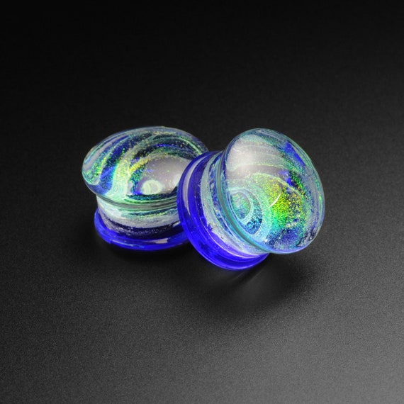 Blue Galaxy Swirl Glass Double Flare Plug Glass Ear Stretcher