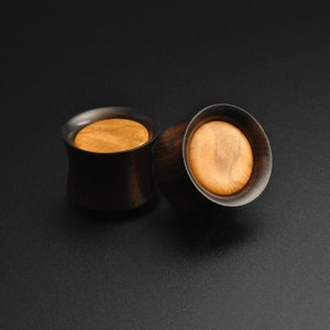 Areng Wood Double Flare Plug With Olive Wood Inlay | Wooden Ear Stretcher Gauges | Sizes 8mm (0g) - 16mm (5/8&quot;) | FREE Worldwide