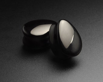 Black Glass Double Flare Teardrop Plug | Glass Ear Stretcher Gauges | Sizes 6mm (2g) - 19mm (3/4") | ***No USA TARIFFS!***