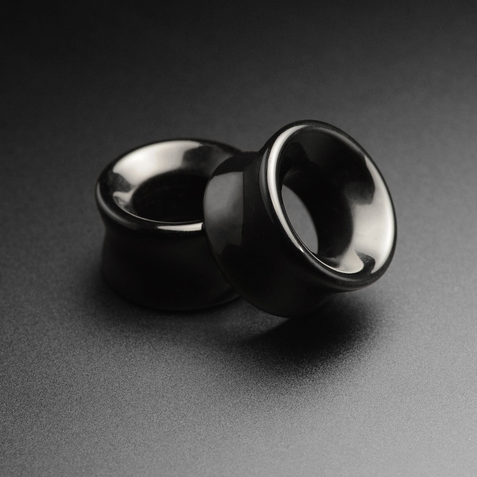Black Onyx Double Flare Concave Stone Tunnel | Organic Stone Ear Stretcher Gauges | Sizes 6mm (2g) - 25mm (1") | ***No USA TARIFFS!***