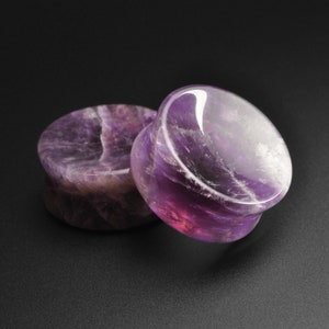Amethyst Double Flare Concave Organic Stone Plug | Organic Stone Ear Gauges | Sizes 4mm (4g) - 25mm (1&quot;) | ***No USA TARIFFS!***