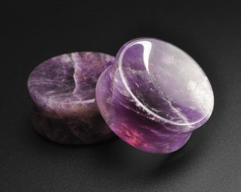 Amethyst Double Flare Concave Organic Stone Plug | Organic Stone Ear Gauges | Sizes 4mm (4g) - 25mm (1") | FREE Delivery Available!