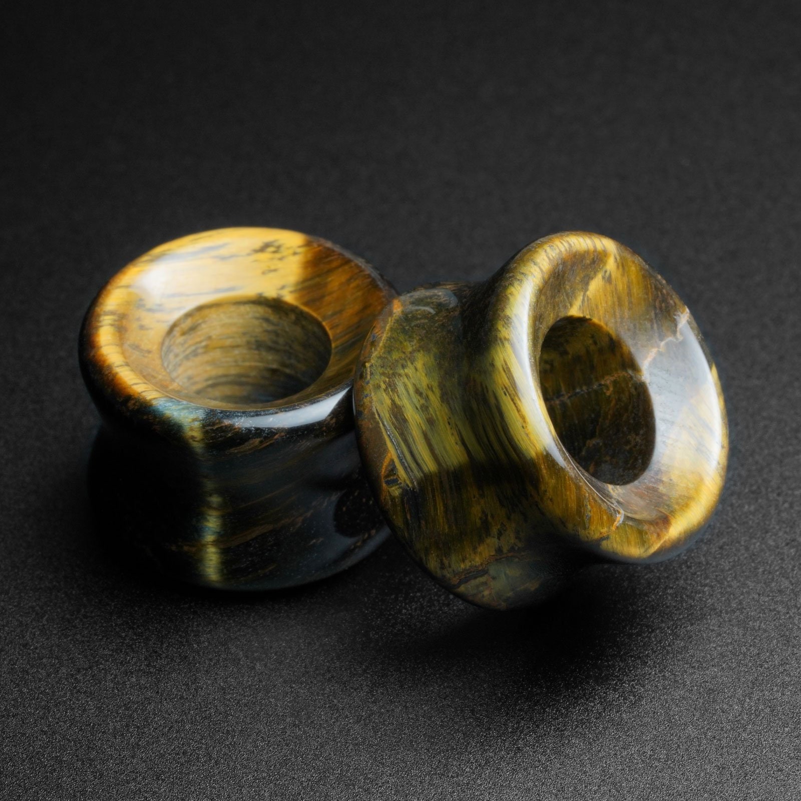 Blue Tiger's Eye Double Flare Concave Stone Tunnel|Organic Stone Ear Stretcher Gauges|Sizes 6mm (2g) - 25mm (1") | FREE Delivery Available!