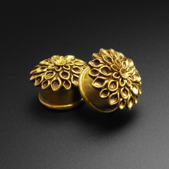 Antique Brass Flower Ear Plugs Antique Brass Flower Ear Plugs