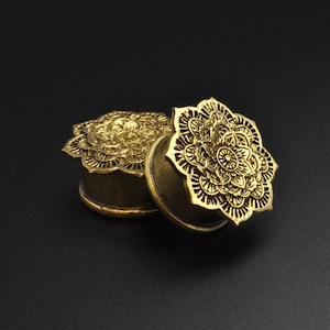 Brass Mandala Double Flare Plug | Brass Ear Stretcher Gauges | Sizes 8mm (0)g - 16mm (5/8&quot;) | FREE Delivery Available!