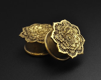 Brass Mandala Double Flare Plug | Brass Ear Stretcher Gauges | Sizes 8mm (0)g - 16mm (5/8") | ***No USA TARIFFS!***