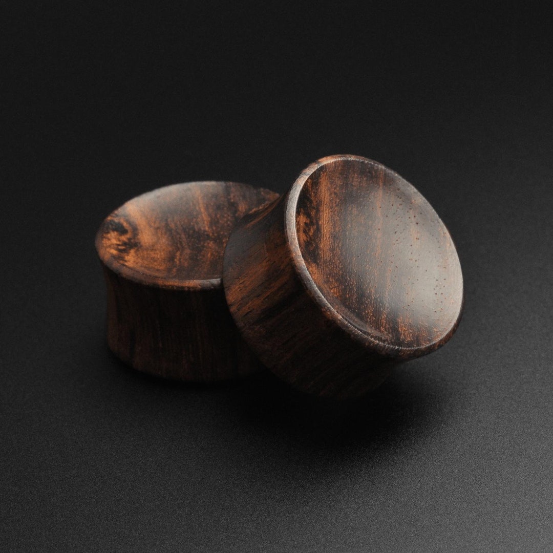 Overgauged Organic Wood Plug/Tunnel Set - Concave Ebony Flare Gauges (10-12mm) - Dark Brown Natural Wood