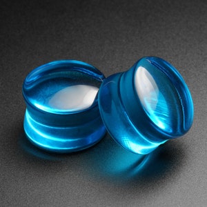 Aqua Glas Double Flare Konvexer Plug | Glas Ohr Dehnungsmessstreifen | Größen 6 mm (2g) - 25 mm (1&quot;) | Glasmaße |