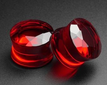 Faceted Red Glass Double Flare Plug | Glass Ear Stretcher Gauges | Sizes 6mm (2g) - 25mm (1") | Glass Gauges***No USA TARIFFS!***
