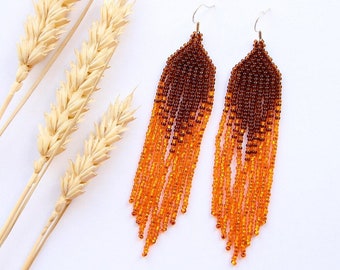 Brown seed bead earrings handmade boho style jewelry cute seasonal earrings for her amazing beautiful gift for women