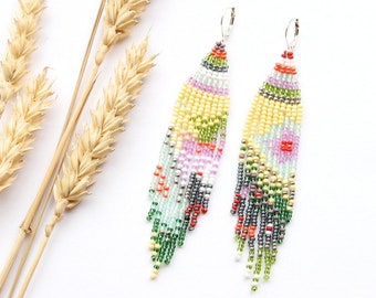 Unique handmade fringe earrings cute seed bead jewelry trendy summer festival earrings for her beautiful bohemian style gift for women