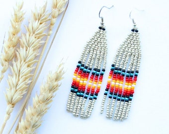 Beaded native style handmade earrings everyday women chandelier earrings beautiful boho style gift for her