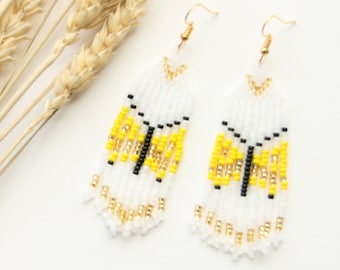 Small butterfly earrings handmade beaded earrings seed bead jewelry gift for women yellow butterfly earrings