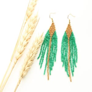 Green handmade earrings cool bohemian jewellery beaded summer chandelier earrings cute gift for girlfriend