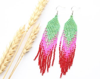 Bohemian style earrings bright pink beaded earrings women seed bead earrings everyday beautiful earrings