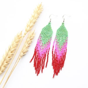 Bohemian style earrings bright pink beaded earrings women seed bead earrings everyday beautiful earrings