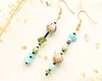 Handmade Gemstone Earrings Agate and Aventurine earrings Colorful gift for Women